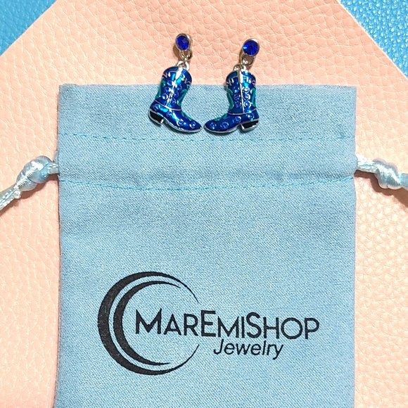 Cowgirl Boot Earrings - Blue Sparkle with Rhinestone Shine - Picture 6 of 10